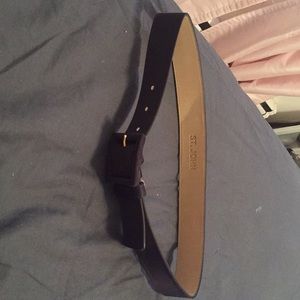 St. John Leather Black Satin High Waist Belt